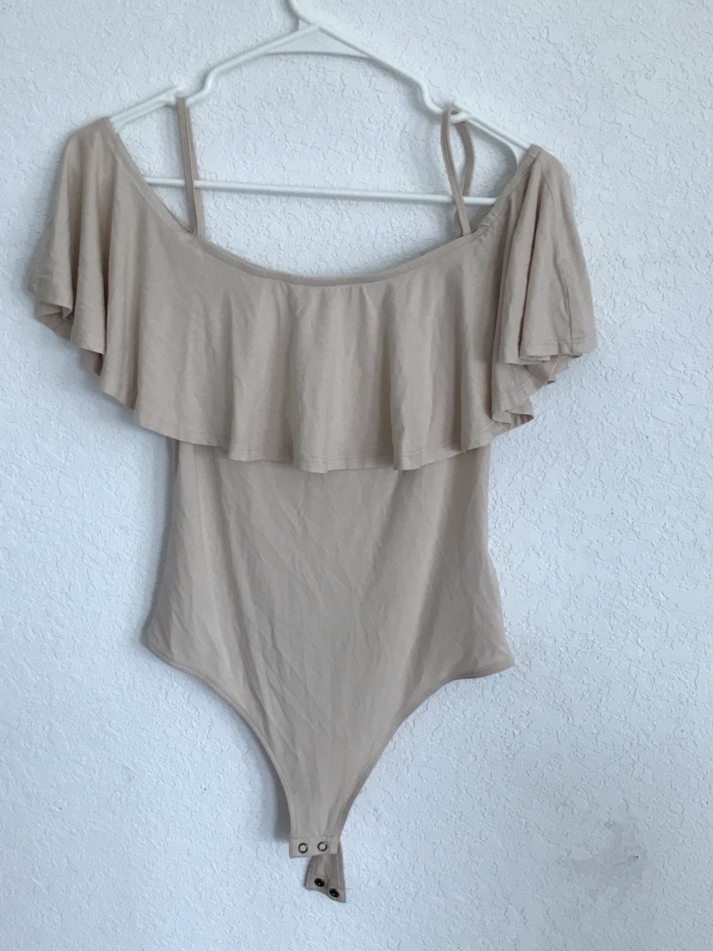Express Cream Off-Shoulder Ruffle Bodysuit
